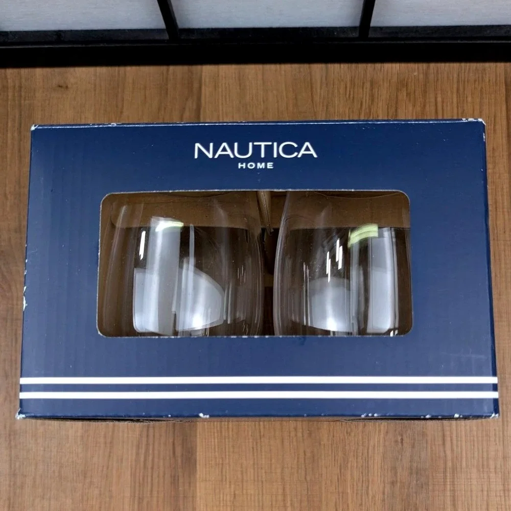 Nautica Home Outdoor Set of 4 Stemless Wine Glasses 15oz BPA Free Clear